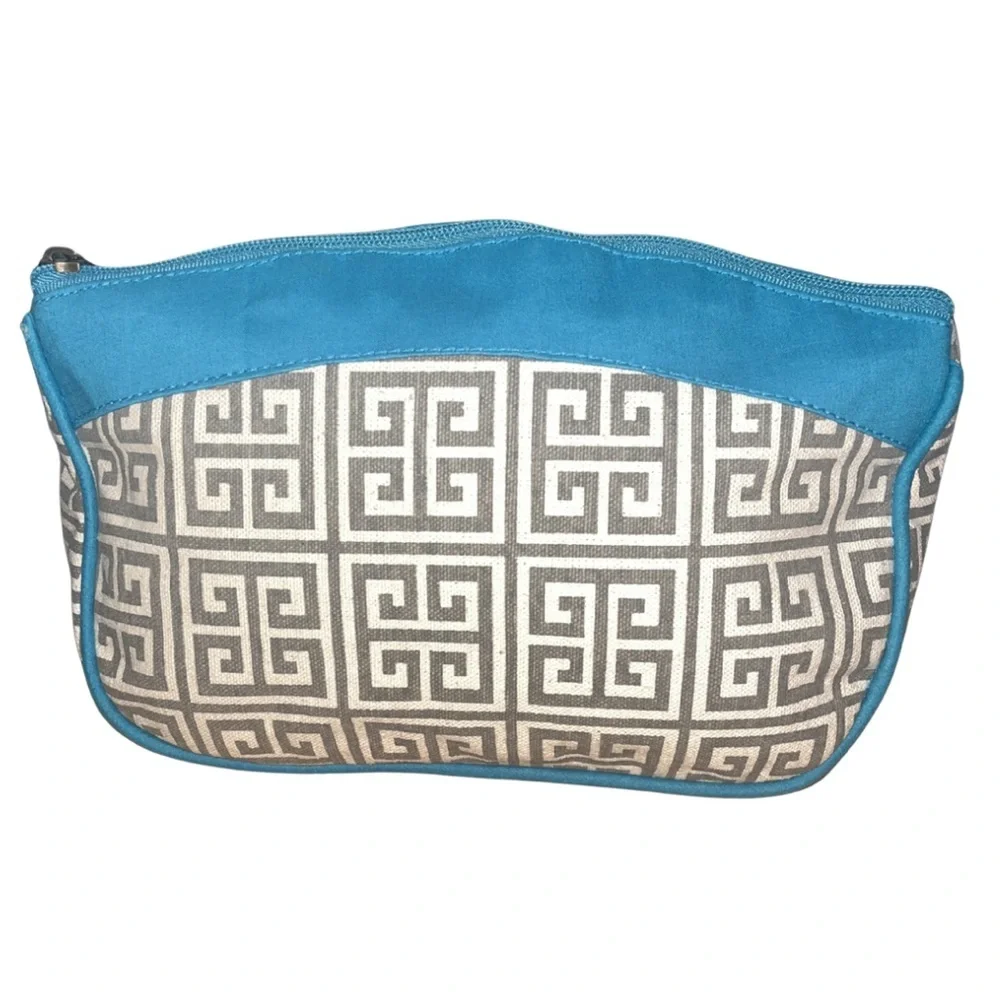 The Royal Standard Greek Key Amenities Bag - Gray & Turquoise Canvas